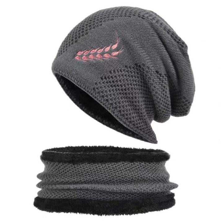 2-teiliges Set Stickmuster Weizen Beanie Mütze & Halswärmer