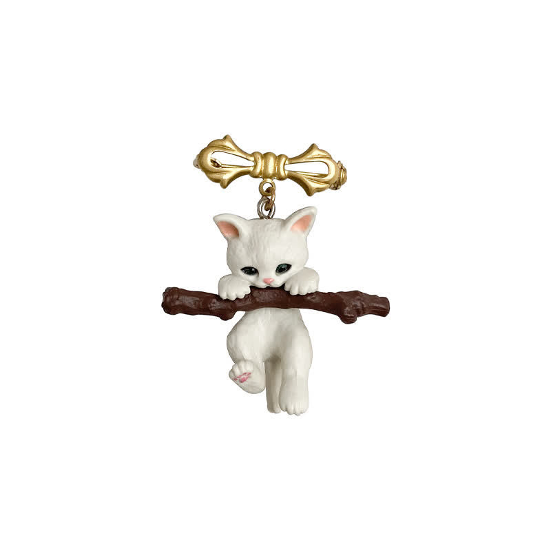 Frauen Verspielte Katze & Dag Mit Zweig Brosche