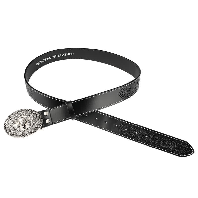 Herren-Jeans-Ledergürtel mit graviertem Feather Bull
