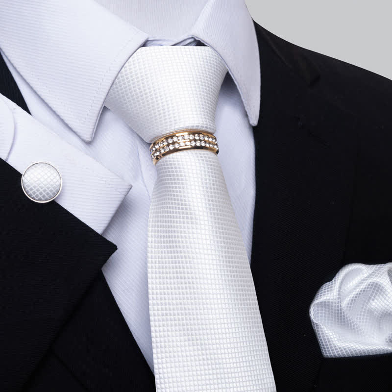 4-teiliges Krawatten-Set für Herren mit Mikro-Karo-Muster und Krawattenring