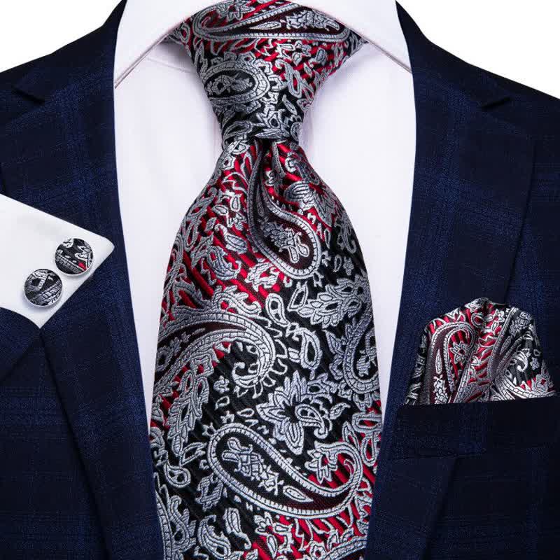 Rot & Schwarz 3er-Set Herren Paisley Krawatte