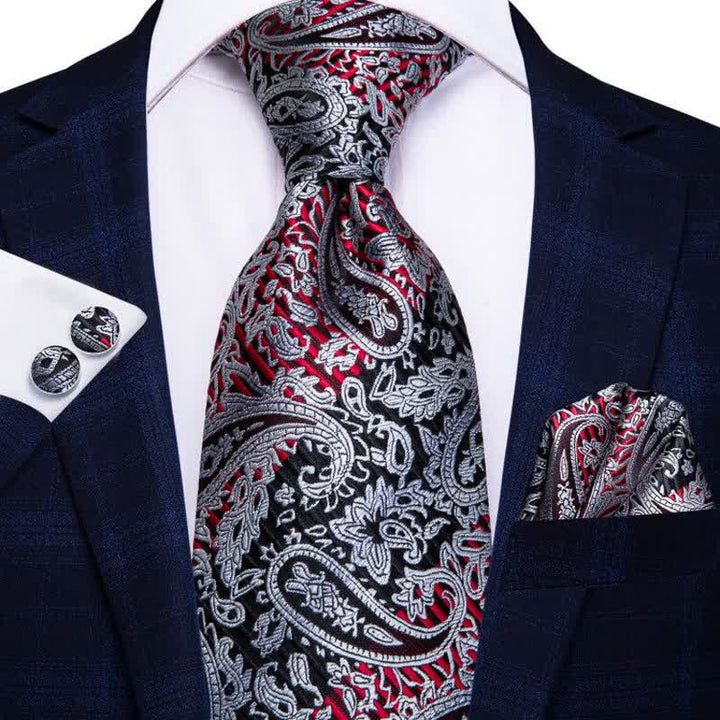 Rot & Schwarz 3er-Set Herren Paisley Krawatte