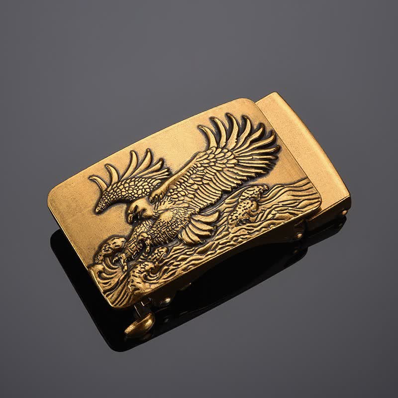 Herren DIY Gürtel mit automatisch spreizbaren Adlerschwingen-Schnalle aus Leder