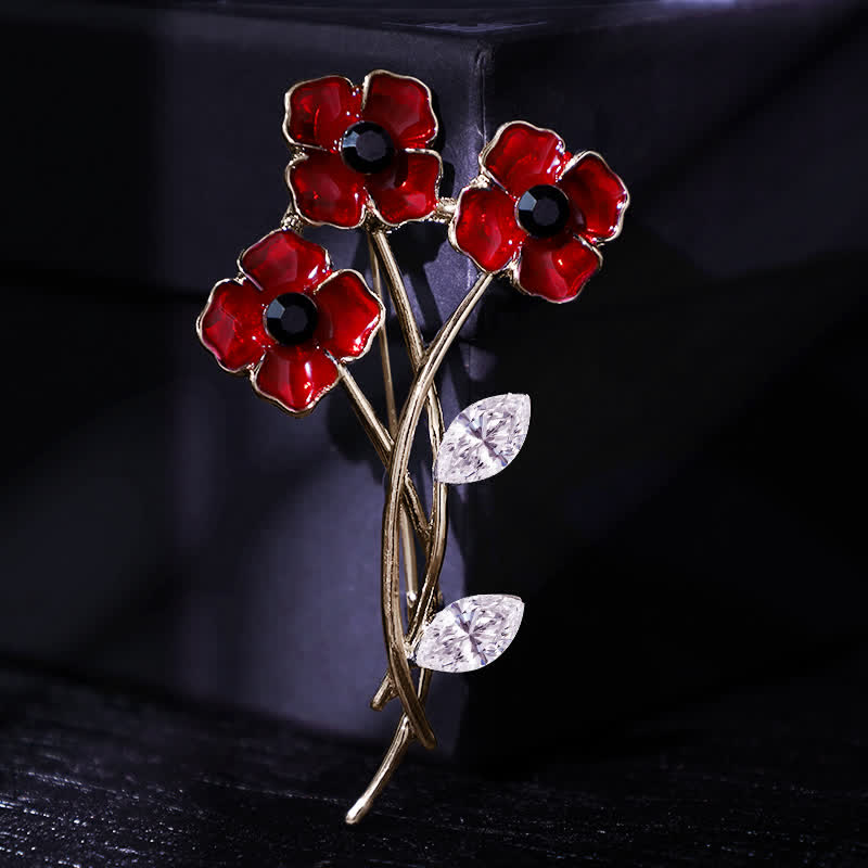 Unisex Rot Mohnblumenstrauß Posy Stem Brosche
