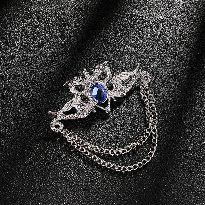 Vintage Drachen Kristall Quastenbrosche für Männer