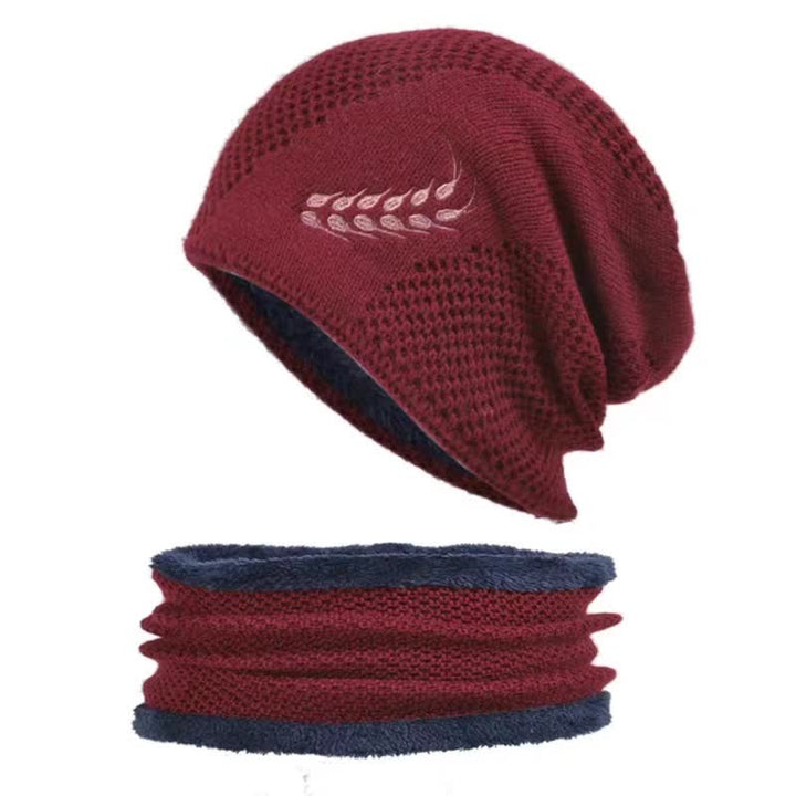 2-teiliges Set Stickmuster Weizen Beanie Mütze & Halswärmer