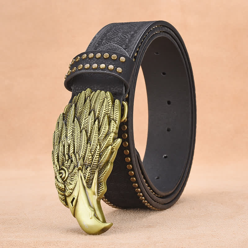 Herrengürtel aus Leder mit Adler-Geierkopf und Nieten