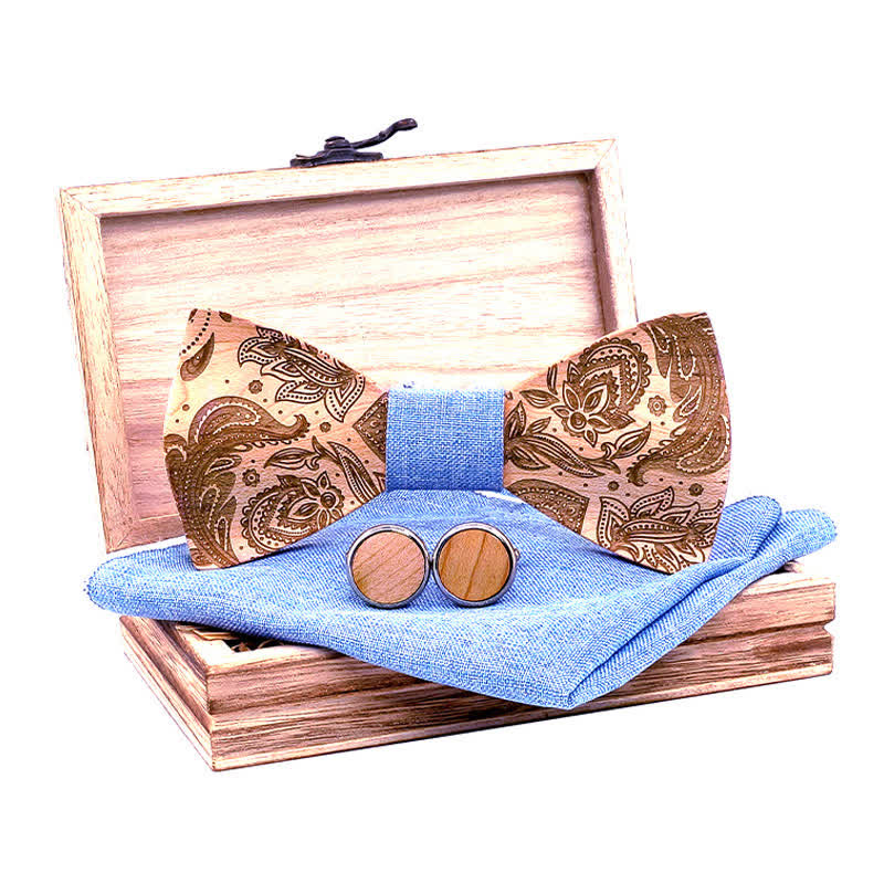 3Stk. Herren Schnitzen Paisley Holzfliege Set