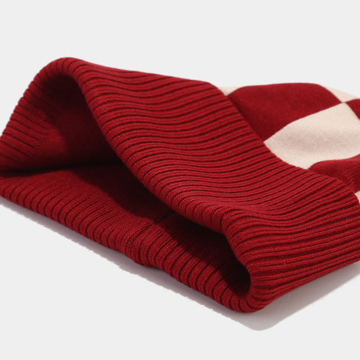 3-teiliges Unisex-Schachbrettmuster Mützen-Schal-Handschuh-Set