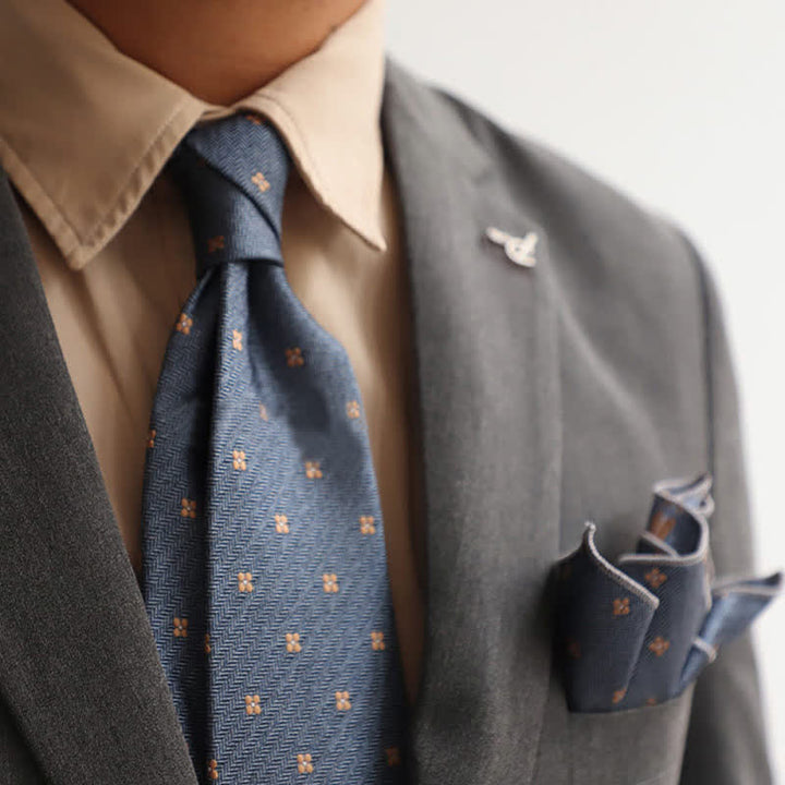 2er-Set Vintage Krawatten und Einstecktücher für Herren mit Mini-Motiv