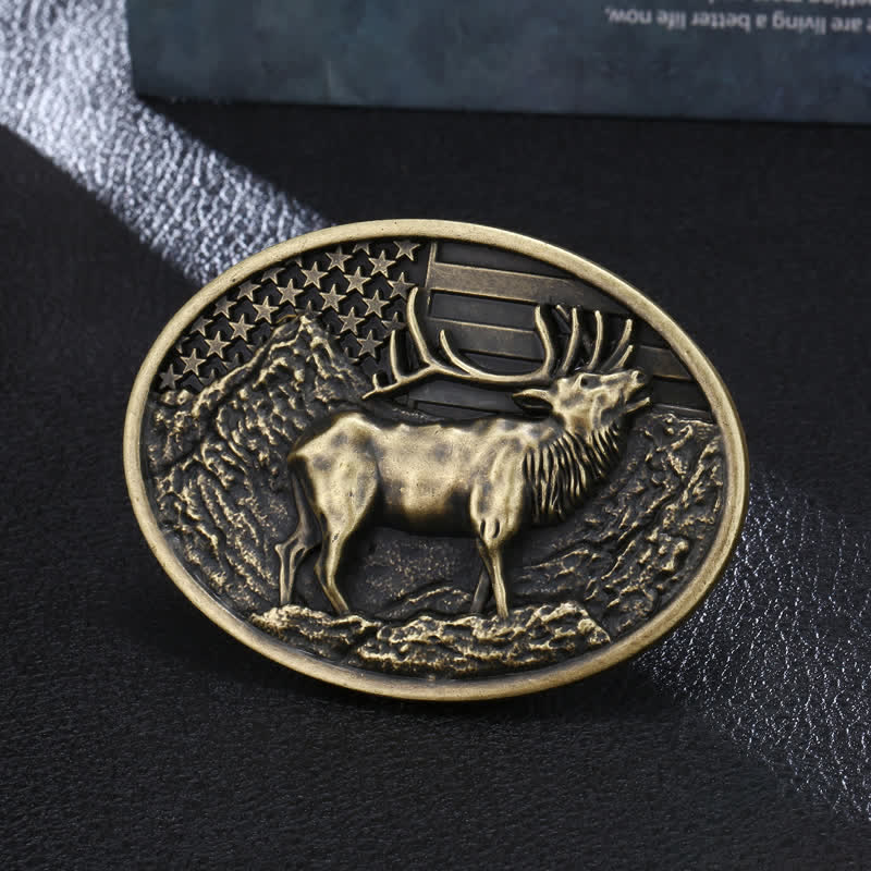 Herren DIY Elch Hirsch Amerika-Flagge Schnalle Ledergürtel