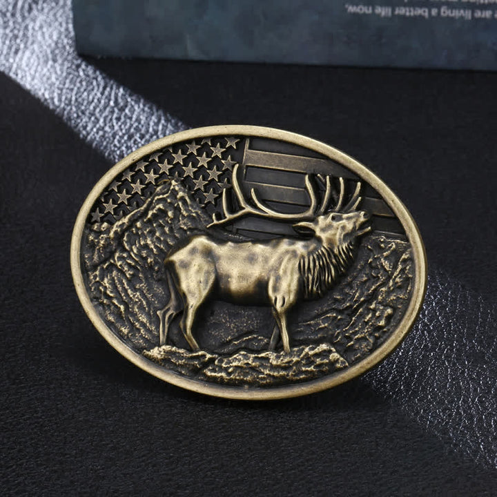 Herren DIY Elch Hirsch Amerika-Flagge Schnalle Ledergürtel