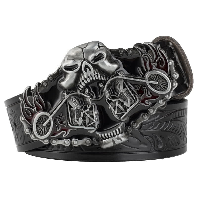Gothic-Motorrad-Gürtel aus Leder mit Geisterkopf für Herren