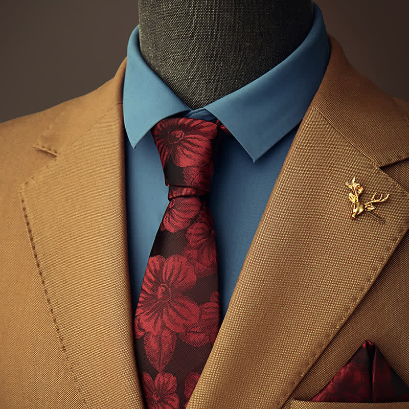 2Stk. Herren Burgunder Floral Krawattenset