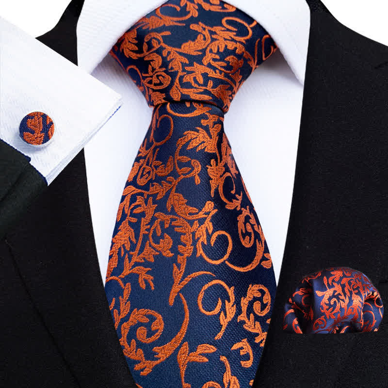 3er-Set Herren-Krawatten Orange Vine & Navy