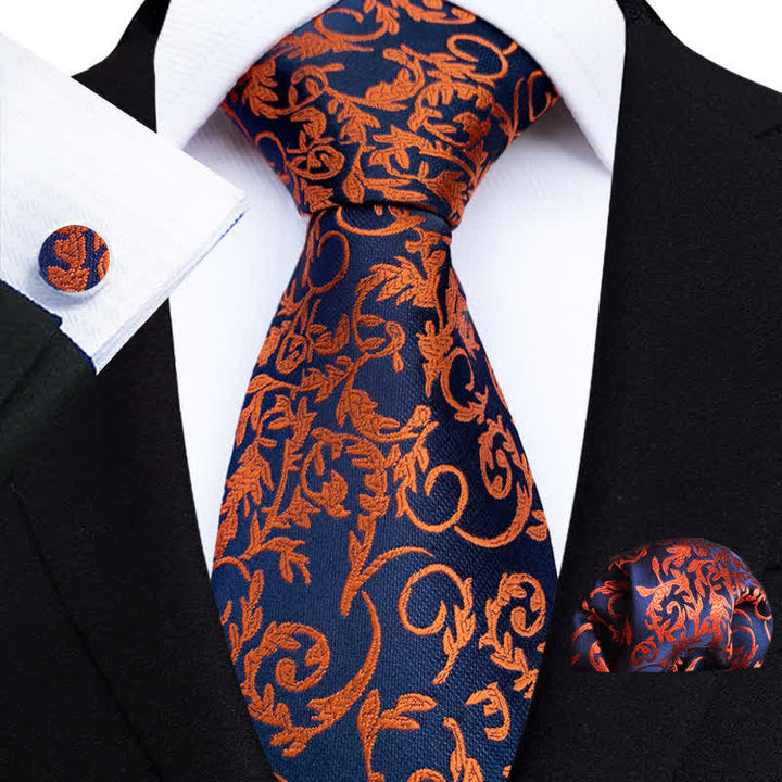 3er-Set Herren-Krawatten Orange Vine & Navy