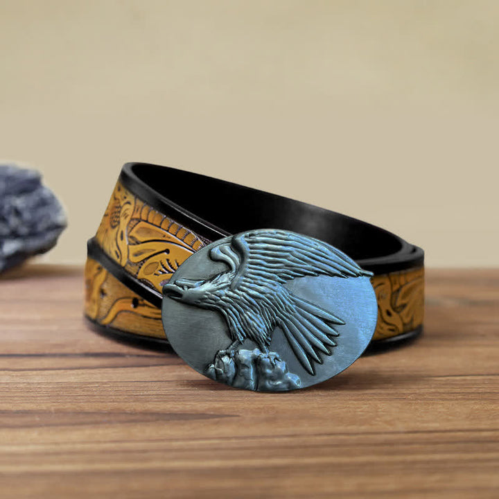Herren DIY Eagle auf Stone Schnalle Ledergürtel