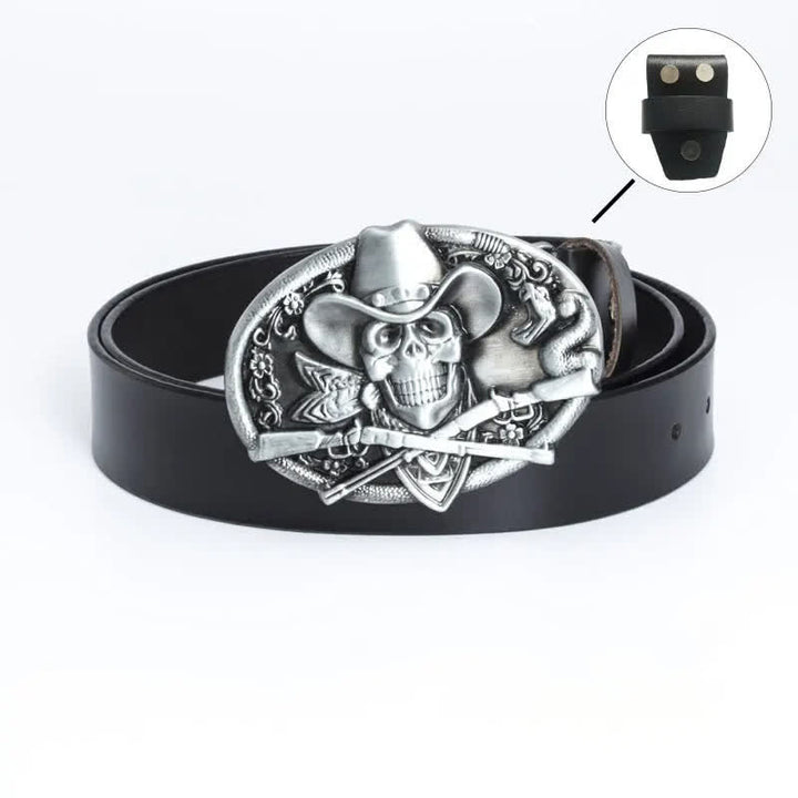 Ledergürtel für Herren mit Piraten-Totenkopf und Kreuzpistolen