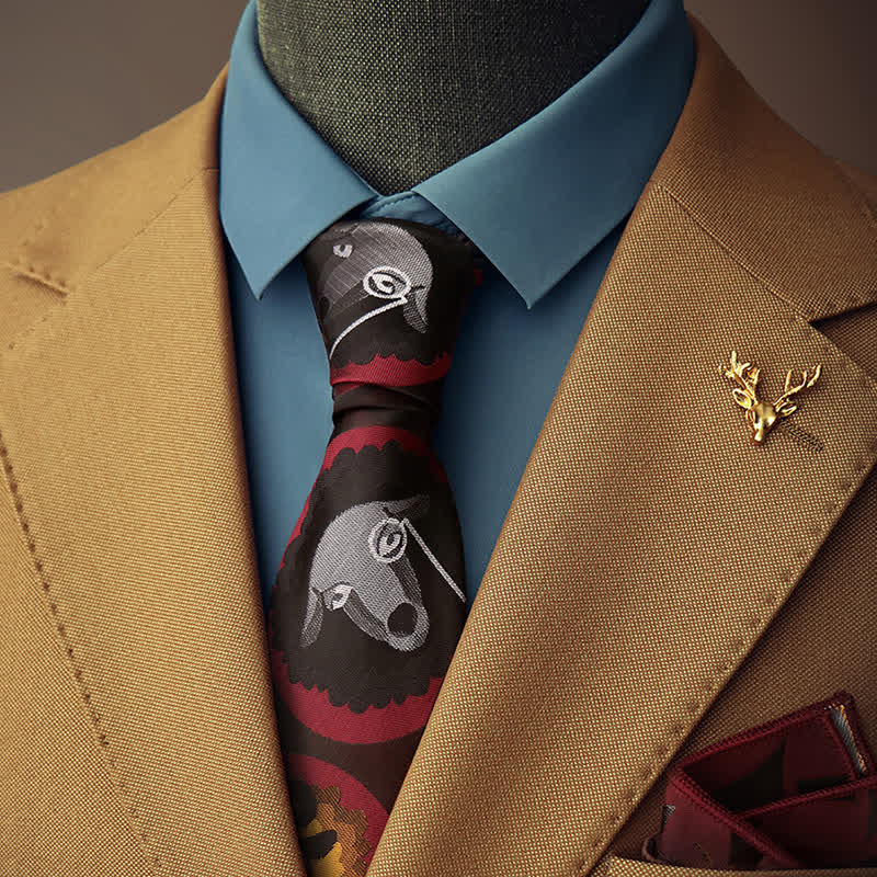 Kühler schwarzer Krawatte mit roten und grauen Brillenschafen für Herren