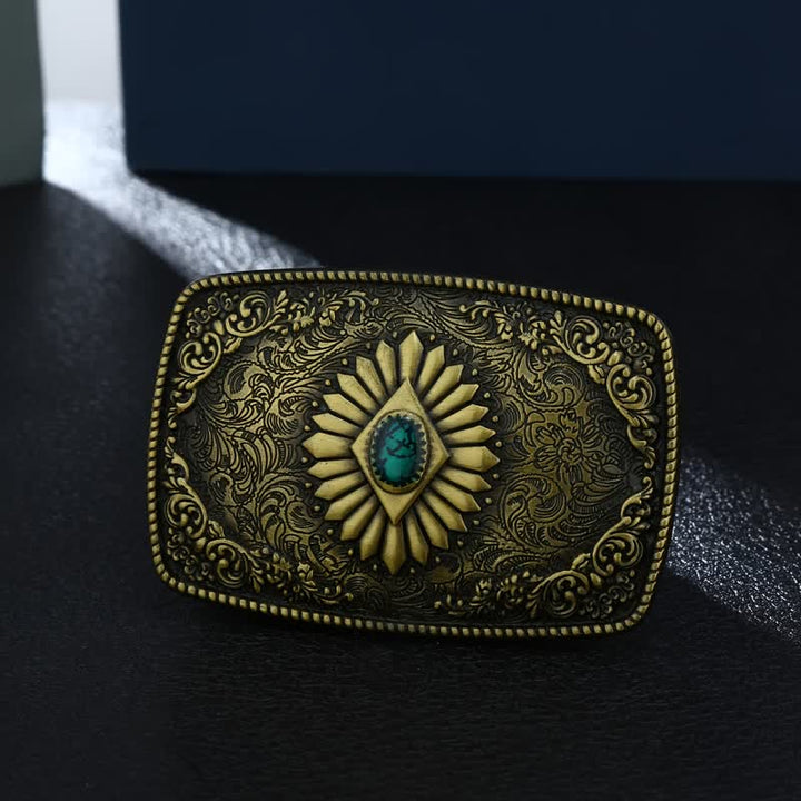 Herren DIY quadratischer türkisfarbener Westschnallen-Ledergürtel