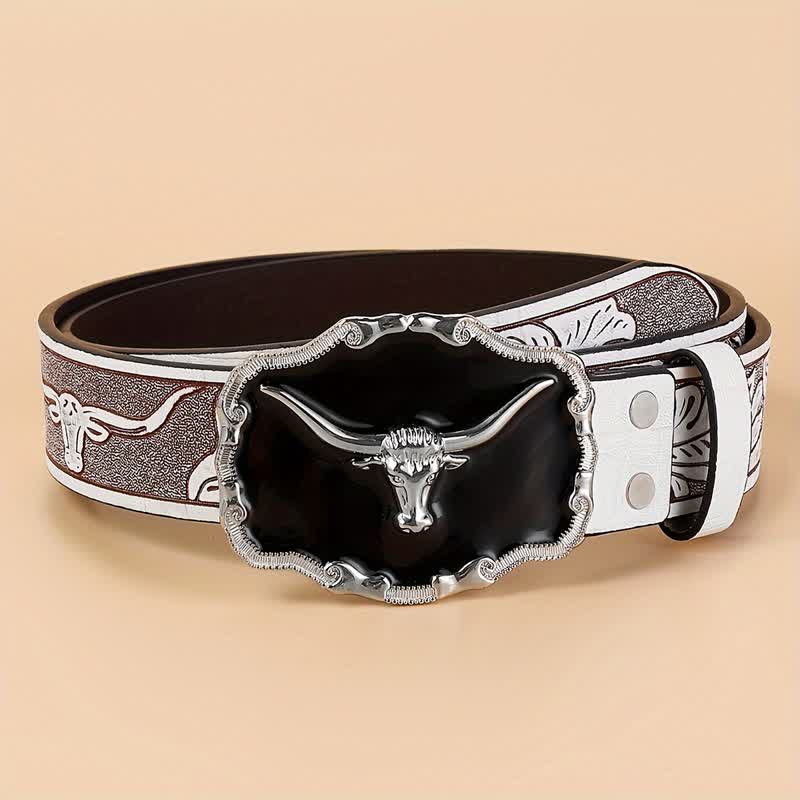 Schwarzer Western-Gürtel für Herren mit Longhorn Bullenkopf aus Leder