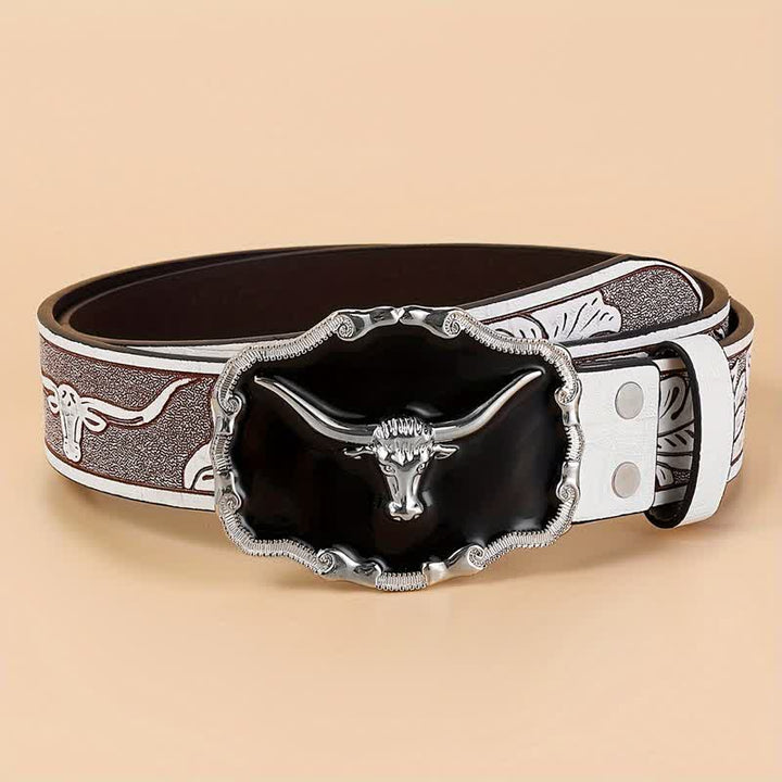 Schwarzer Western-Gürtel für Herren mit Longhorn Bullenkopf aus Leder
