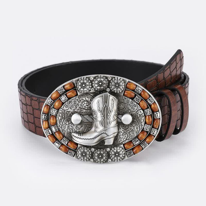 Herren Cowboy-Stiefel mit Holzperlen Leder Gürtel