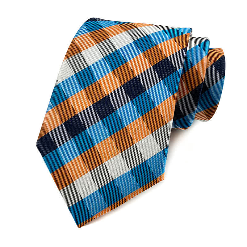 Schmale Herren Smokinganzug Krawatte Kariert - Blau & Orange - image 8