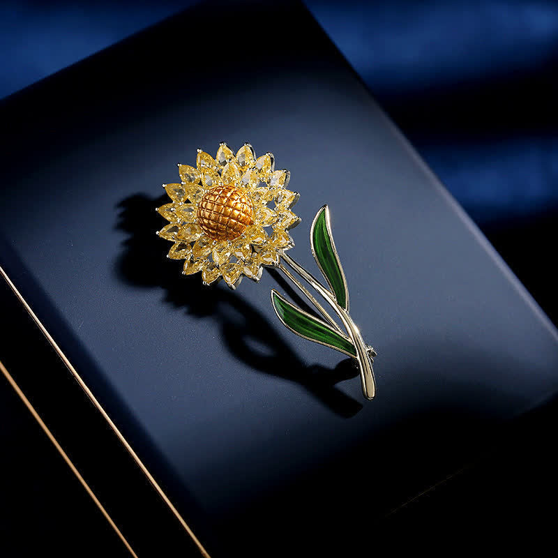 Goldene Sonnenblumenbrosche für Frauen