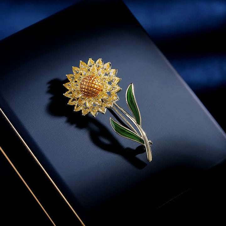 Goldene Sonnenblumenbrosche für Frauen