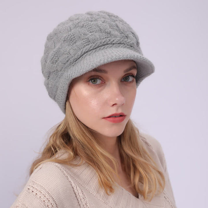 Damen Beanie-Hut mit lockerem flauschigem Futter und Schirm