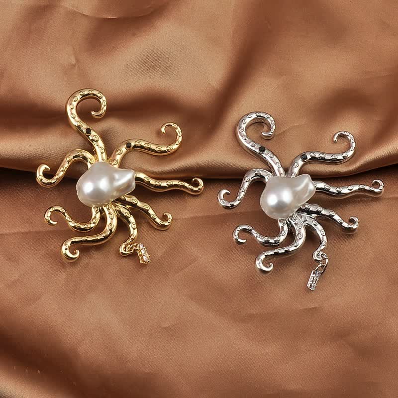 Unisex Tropic Octopus Große Perlenbrosche