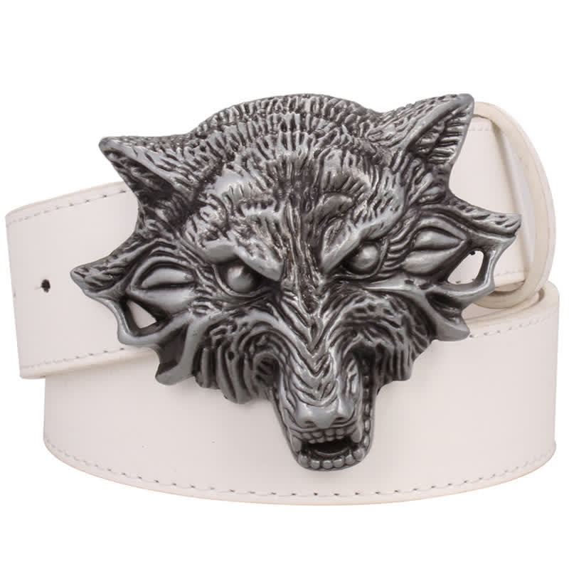 Ledergürtel für Herren mit beeindruckendem Wolfskopf-Gravurdesign