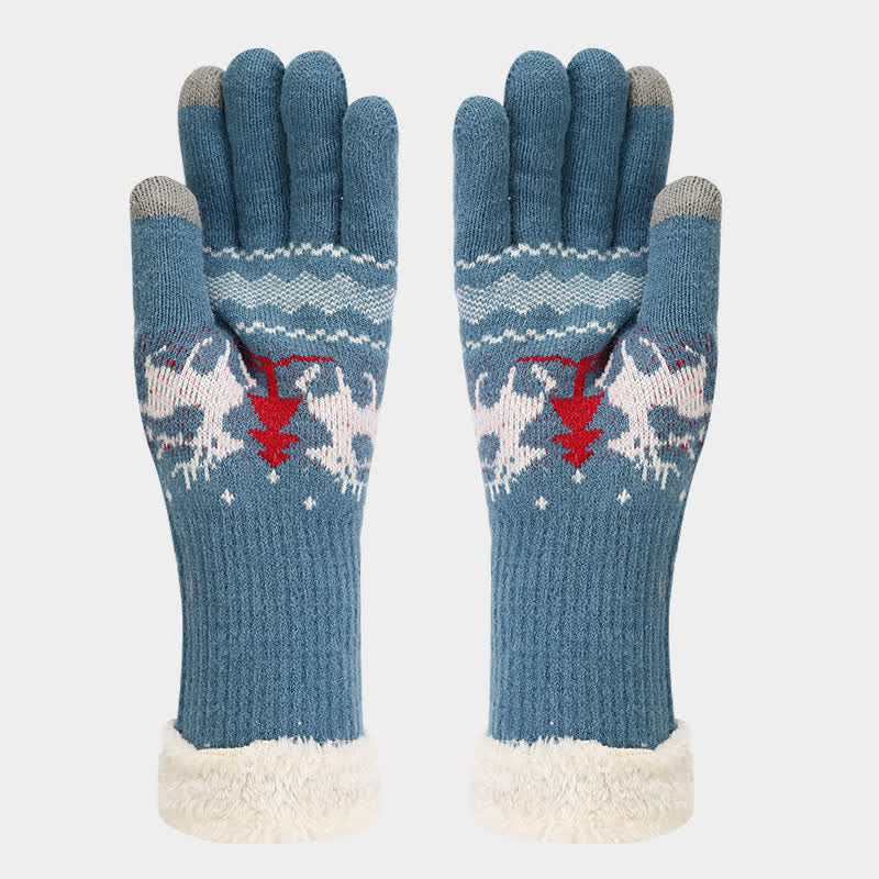 3-teiliger Set aus Mütze, Schal und Handschuhen mit Rentier- und Baum-Jacquardmuster für Damen