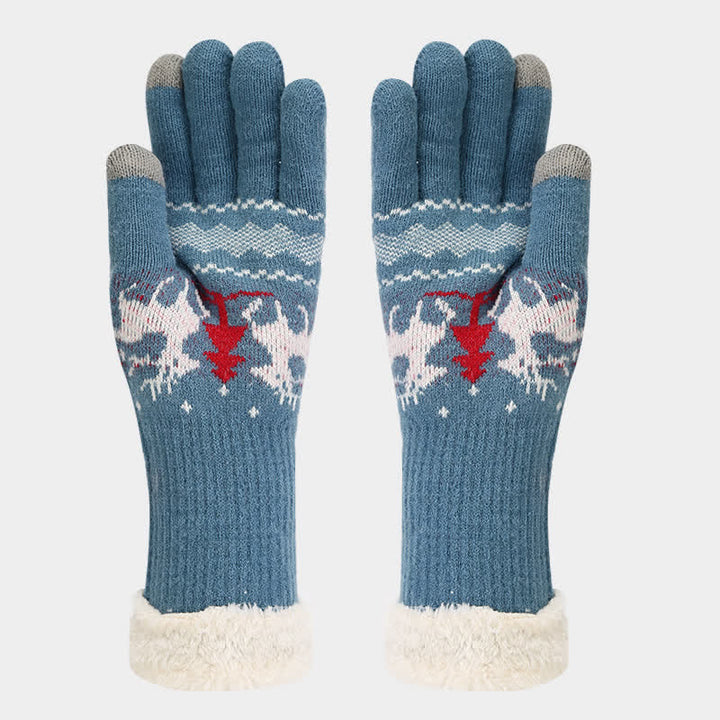 3-teiliger Set aus Mütze, Schal und Handschuhen mit Rentier- und Baum-Jacquardmuster für Damen