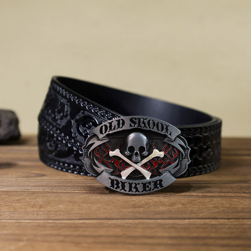 Herren DIY Skull Biker Cross Bone Buckle Ledergürtel