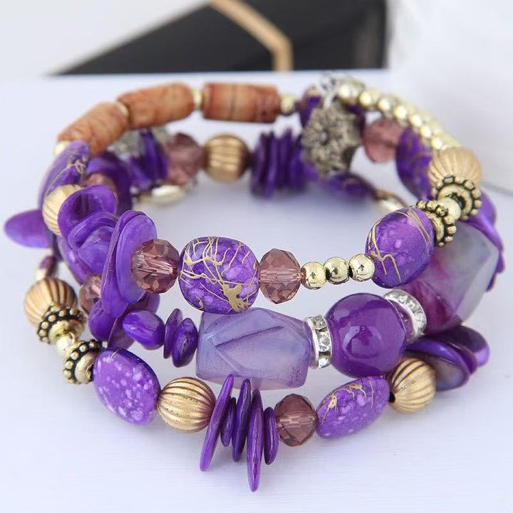 Vintage-Armband im böhmischen Stil mit mehrlagigen türkisfarbenen Achat-Kristallperlen - Hellviolett - image 7