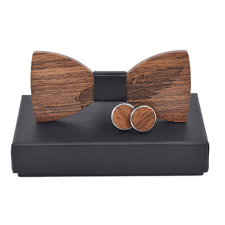 2 Stk. Herren Federgravur Holzkrawatten Set