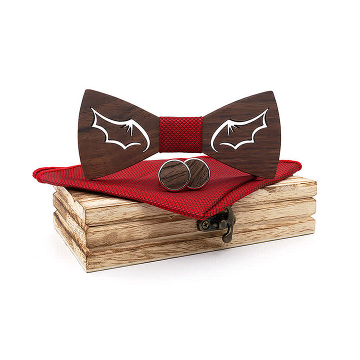 3-teiliges Set, Herren Fliegen aus Holz mit Dämonenflügeln