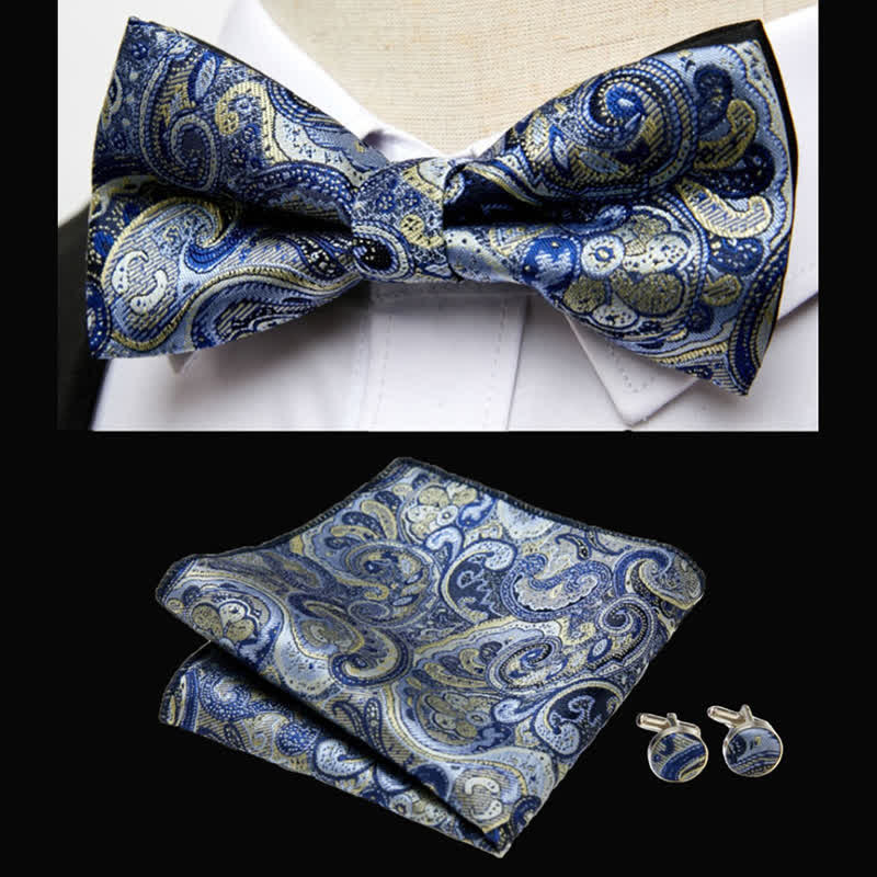 Luxuriöses 3-teiliges Paisley-Fliege-und-Einstecktuch-Set für Männer - Hellblau - image 1