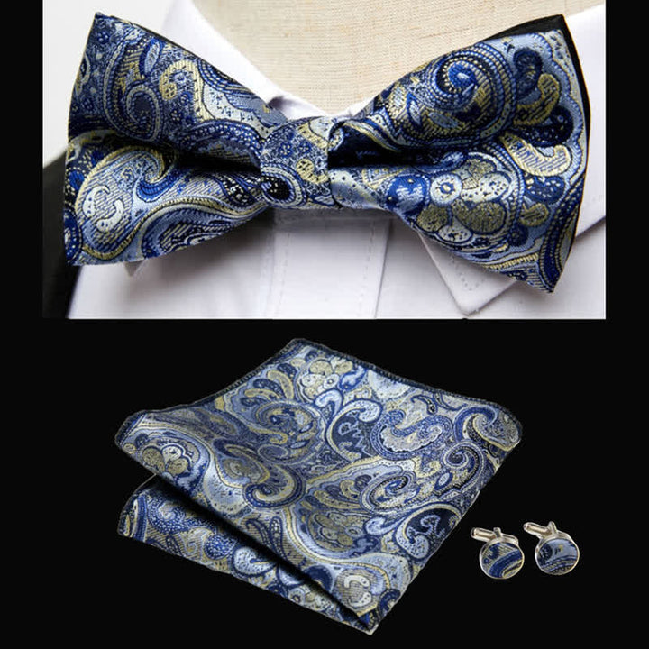 Luxuriöses 3-teiliges Paisley-Fliege-und-Einstecktuch-Set für Männer - Hellblau - image 1