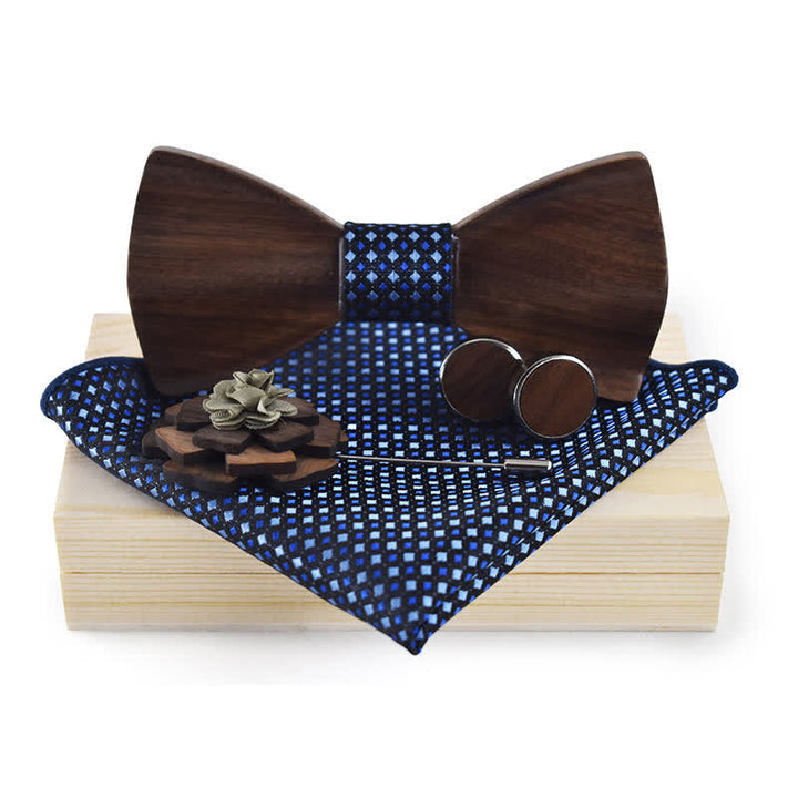 4Stk. Herren Vintage Schwarzes Holz Fliege Set