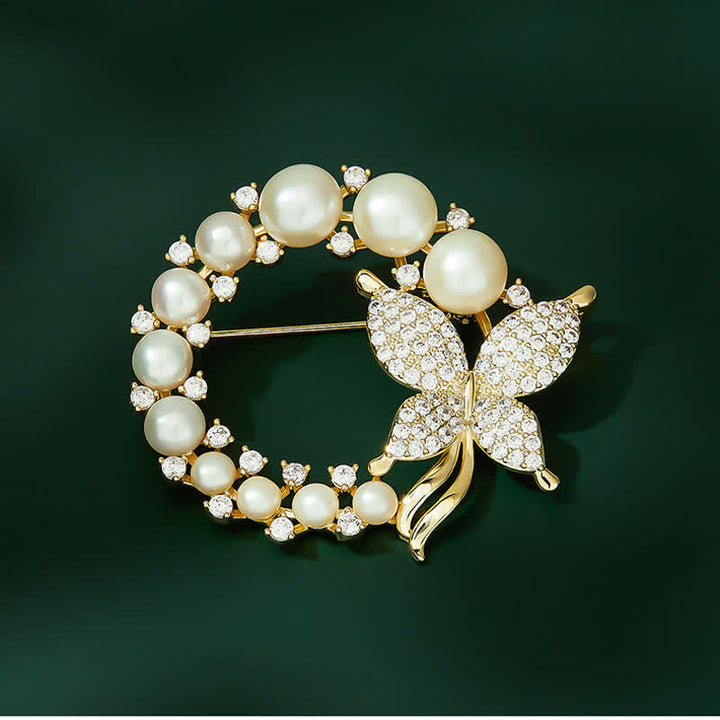 Frauen Goldene Schmetterling Perle Kranz Brosche