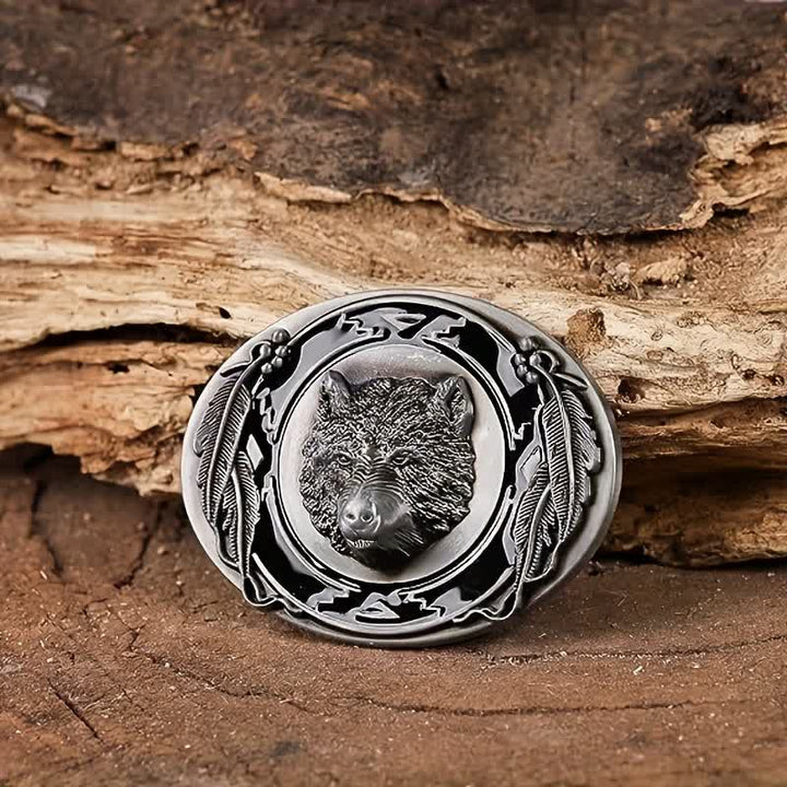 Herren DIY Lebendige Wolfskopf-Schnalle Ledergürtel