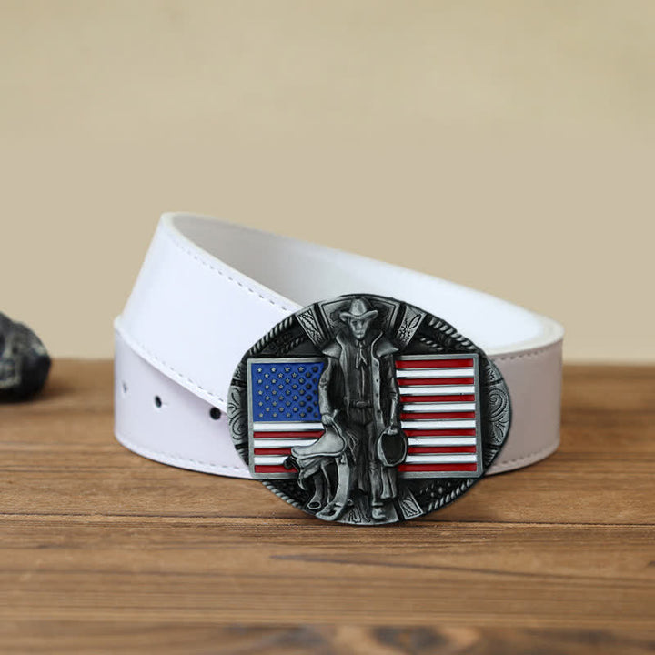 Herren DIY American Flag Cowboy Schnallengürtel aus Leder