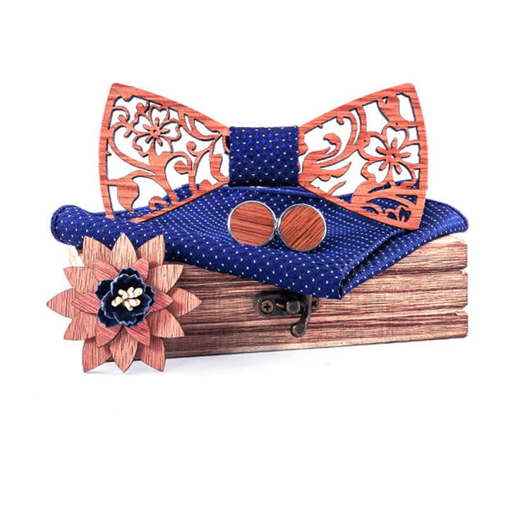 4-teiliges Herren-Set mit hohlen, floralen Holzfliegen