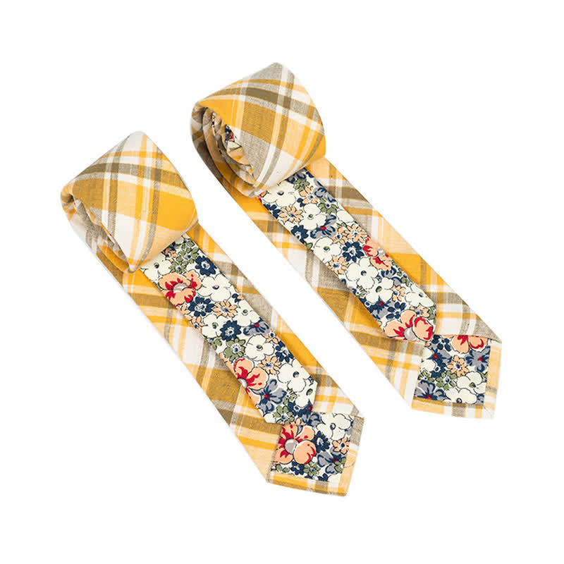 Herren Neuartiger Karo-Blumen-Patchwork-Krawatte - Gelb Kariert - image 29