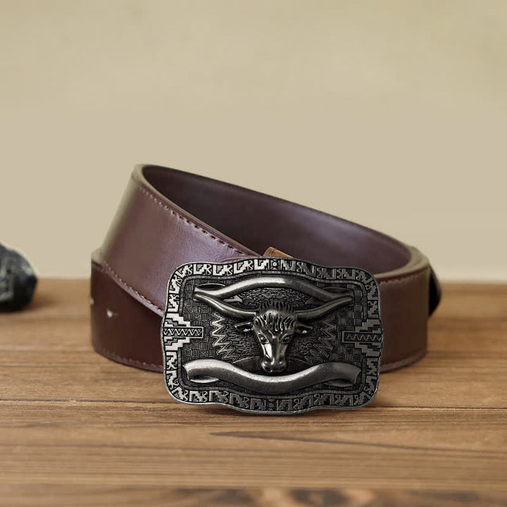 Herren-DIY-Silberne quadratische Langhorn-Stier-Schnallen-Ledergürtel