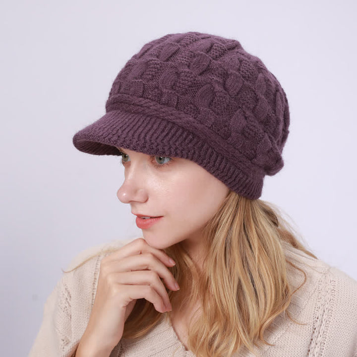 Damen Beanie-Hut mit lockerem flauschigem Futter und Schirm