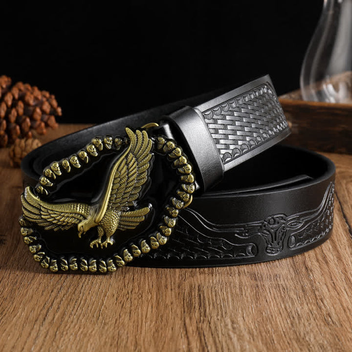 Ledergürtel mit Antik-Gold-Adler-Motiv für Herren